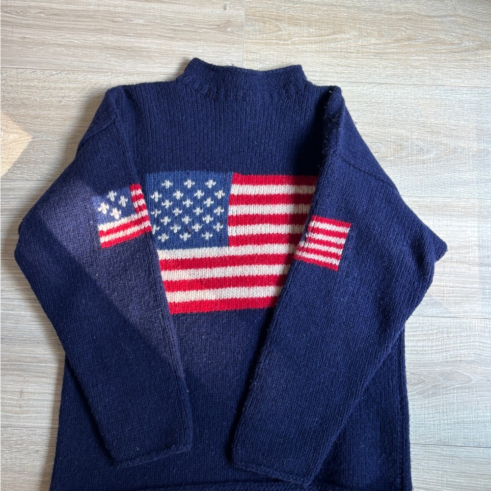 Men's Navy Turtleneck Sweater with Flag Motif